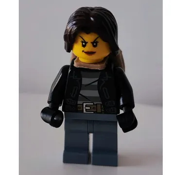 Criminal, Woman, Open Black Jacket over Prison Shirt, Dark Brown Hair, Dark Tan Backpack