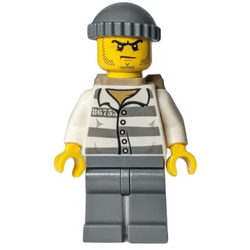 Criminal, Prison Shirt with #86753, Dark Bluish Gray Legs, Dark Bluish Gray Hat, Dark Tan Backpack