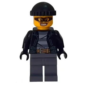 Criminal, Open Black Jacket over Prison Shirt, Dark Bluish Grey Legs, Black Hat, Black Eyemask