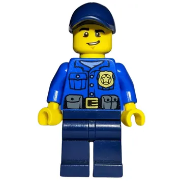 Policeman, Blue Shirt with Badge and Pouches, Dark Blue Legs, Dark Blue Cap