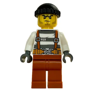 Criminal Barry Barrel, Prison Shirt with Suspenders and Belt, Black Hat