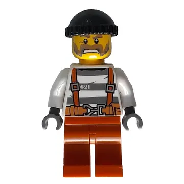 Criminal, Prison Shirt with Suspenders and Belt, Black Hat, Beard