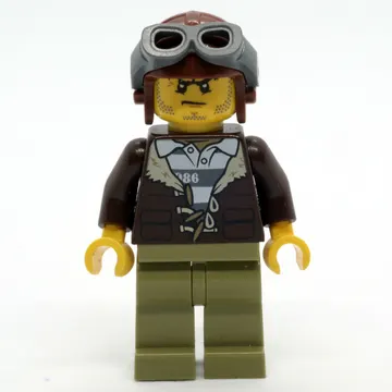 Criminal, Open Dark Brown Jacket over Prison Shirt, Reddish Brown Hat with Goggles