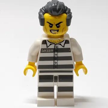 Criminal Tony "T" Colorado, Prison Shirt with #50380, White Legs with Prison Stripes, Dark Bluish Gray Hair