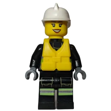 Firewoman, Safety Vest with Flashlight, Pocket, and Belt, White Helmet, Yellow Life Vest
