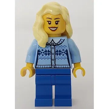 Woman, Bright Light Blue Cardigan, Blue Legs, Bright Light Yellow Hair