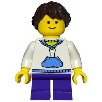 Kid, White Torso, Dark Purple Legs, Dark Brown Hair