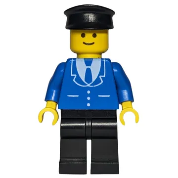Man, Blue Jacket with Tie and Three Buttons, Black Legs, Black Hat
