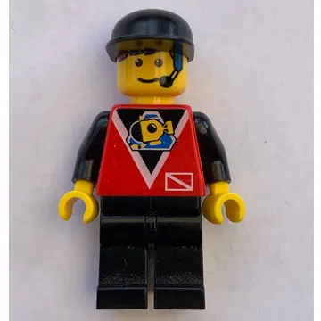 Marine Explorer, Red Shirt with Divers Logo, Black Cap, Headset