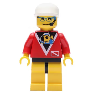 Marine Explorer, Red Shirt with Divers Logo, White Cap, Glasses and Headset