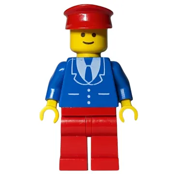 Man, Blue Jacket with Tie and Three Buttons, Red Legs, Red Hat