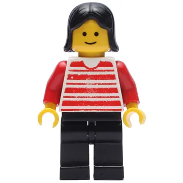 Woman, Red and White Striped Shirt, Black Legs, Black Hair