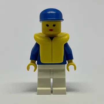 Woman, Blue and White Jogging Suit, Blue Cap, Yellow Life Vest