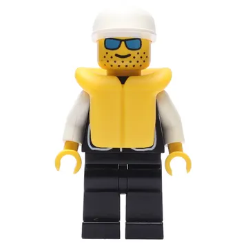 Policeman, Black Vest with Badge and Pockets, White Cap, Blue Sunglasses
