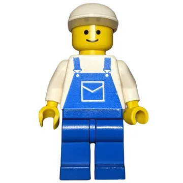 Man, Blue Overalls, White Cap