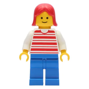 Woman, Red and White Striped Shirt, Blue Legs, Red Hair