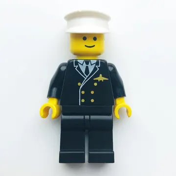 Pilot, Black Suit with Tie and Airplane Badge, White Hat