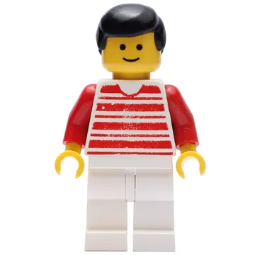 Man, White and Red Striped Shirt, White Legs, Black Hair