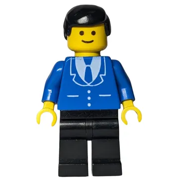 Man, Blue Jacket with Tie and Three Buttons, Black Legs, Black Hair (3626a Head)