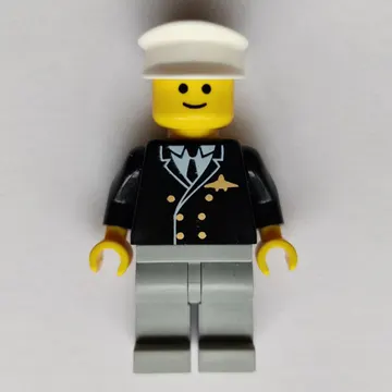 Pilot, Black Jacket with Tie and Airplane Badge, Light Bluish Gray Legs, White Hat
