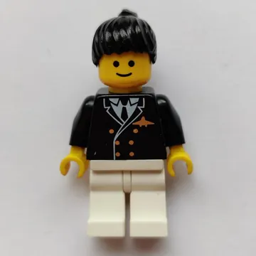 Pilot, Woman, Black Jacket with Tie and Airplane Badge, White Legs, Black Hair