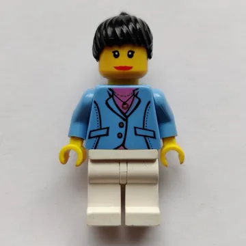 Woman, Medium Blue Jacket, White Legs, Black Ponytail Hair