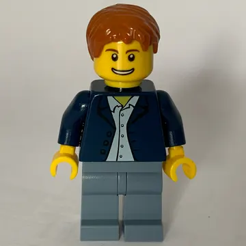 Man, Open Dark Blue Jacket, Sand Blue Legs, Dark Orange Hair