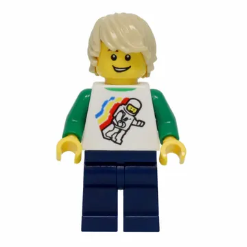 White Torso, Classic Space Figure, Dark Blue Legs, Tan Hair