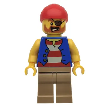 Pirate - Blue Torso, Dark Tan Legs, Red Cap