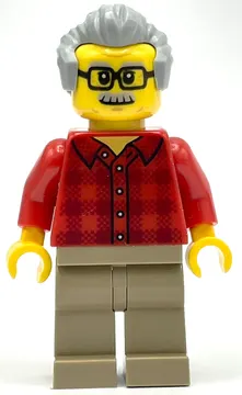 Red Torso, Dark Tan Legs, Light Bluish Grey Hair