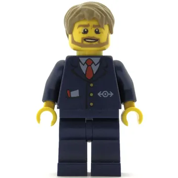Bus Driver, Dark Blue Suit with Train Logo, Dark Tan Hair, Beard