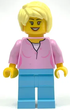 Woman, Bright Pink Top, Medium Azure Legs, Bright Light Yellow Hair