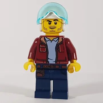 Marine Explorer, Open Dark Red Jacket, Dark Blue Legs, White Helmet with Visor, Stubble
