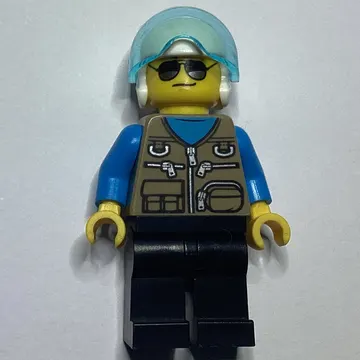 Pilot, Dark Tan Vest with Zippers and Pouches, Black Legs, White Helmet with Visor, Sunglasses