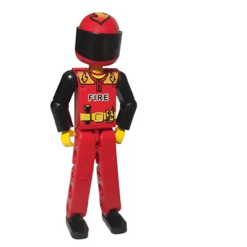 Technic Figure Red Legs, Red Top with Fire Print, Black Arms - Red Helmet