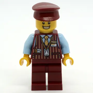 Train Conductor, Dark Red Suit with Tie, Dark Red Hat