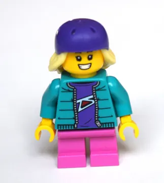 Girl, Dark Turquoise Jacket, Short Dark Pink Legs, Dark Purple Bike Helmet