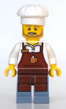 Barista, Reddish Brown Apron, Sand Blue Legs, Chef Hat