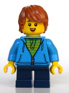 Boy, Dark Azure Hoodie, Short Dark Blue Legs, Dark Orange Hair