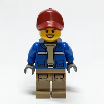 Woman, Blue Jacket, Dark Red Cap