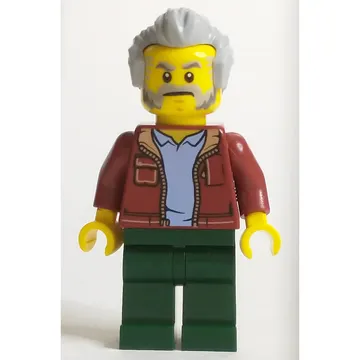 Man, Dark Red Jacket, Dark Green Legs, Light Bluish Gray Hair and Beard