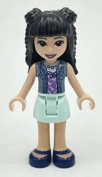 Emma - Sand Blue Top, Light Aqua Skirt, Black Hair with Buns