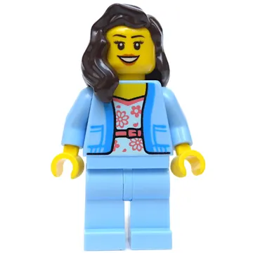 Woman, Bright Light Blue Torso and Legs, Dark Brown Hair