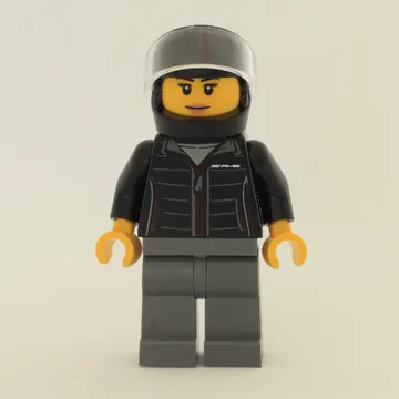 Race Driver, Black Jacket, Dark Bluish Gray Legs, Black Helmet
