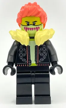 Black Torso, Black Legs, Bright Light Yellow Fur Collar, Coral Hair