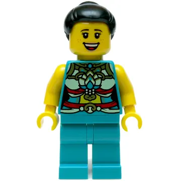 Dark Turquoise Torso, Chinese Decorations, Dark Turquoise Legs, Black Hair Bun