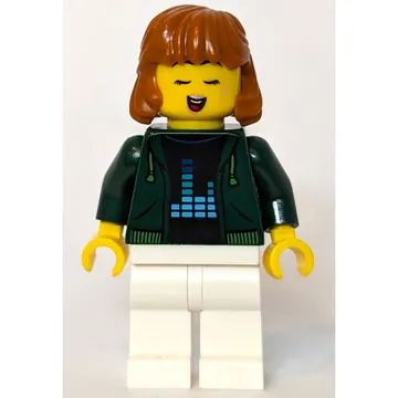 Woman, Dark Green Jacket, White Legs, Dark Orange Hair
