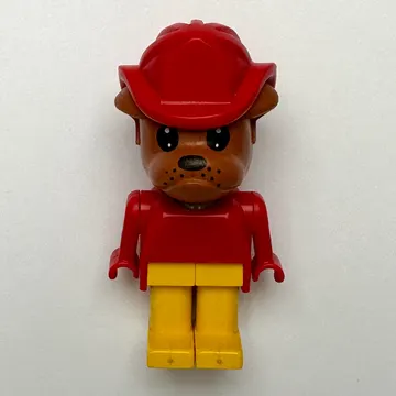 Bertie Bulldog, Brown Head, Red Torso, Yellow Legs, Red Fire Helmet