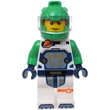 Astronaut, White Spacesuit, Bright Green Helmet, Reddish Brown Sideburns
