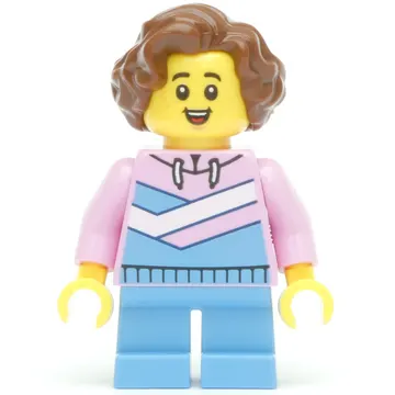 Kid, Bright Pink Torso, Bright Light Blue Legs, Reddish Brown Hair